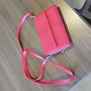 Women's Pink Pebbled Leather Crossbody Wallet